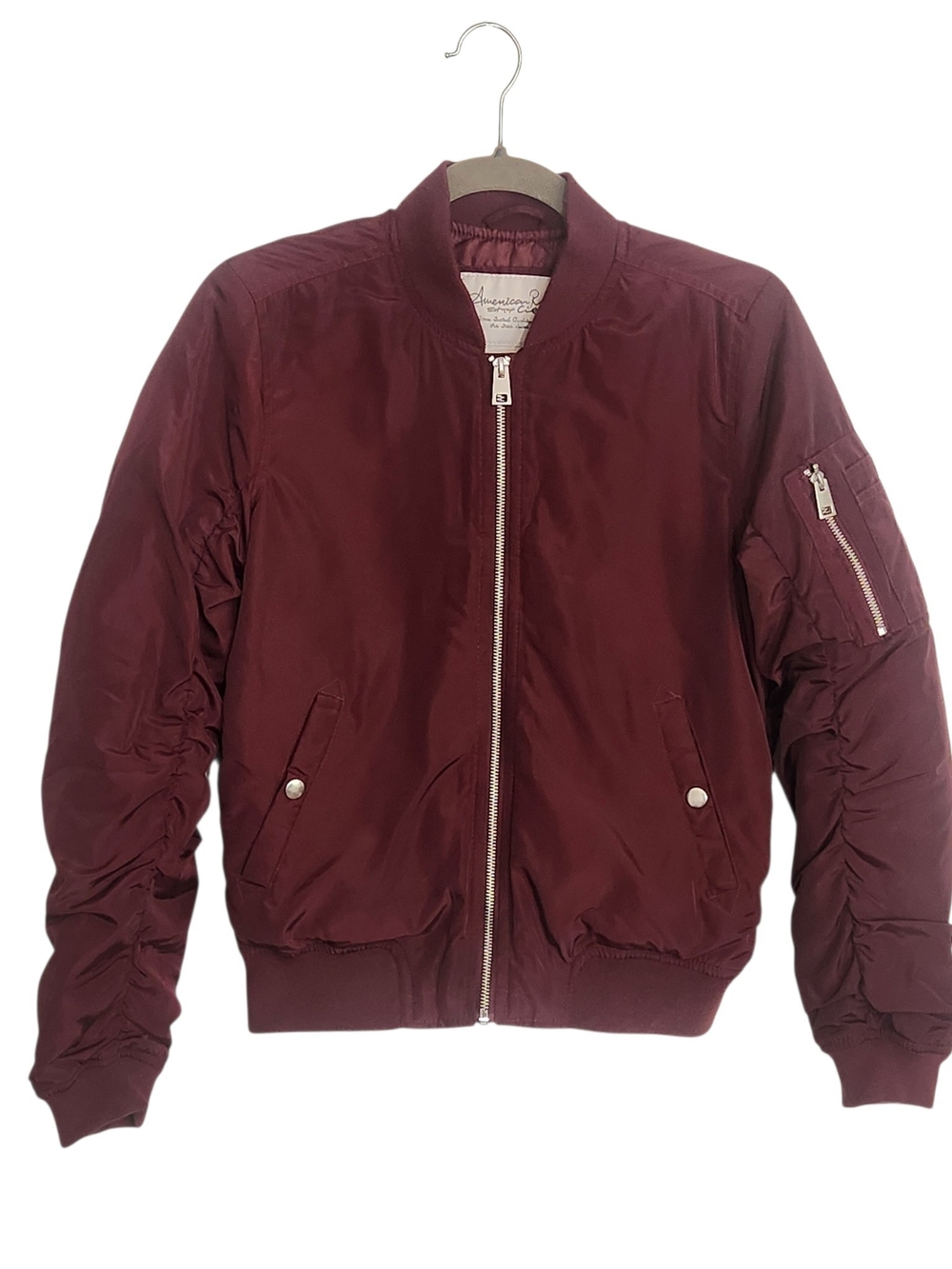 American Rag Burgundy Fitted Ruched Bomber Jacket Size Small